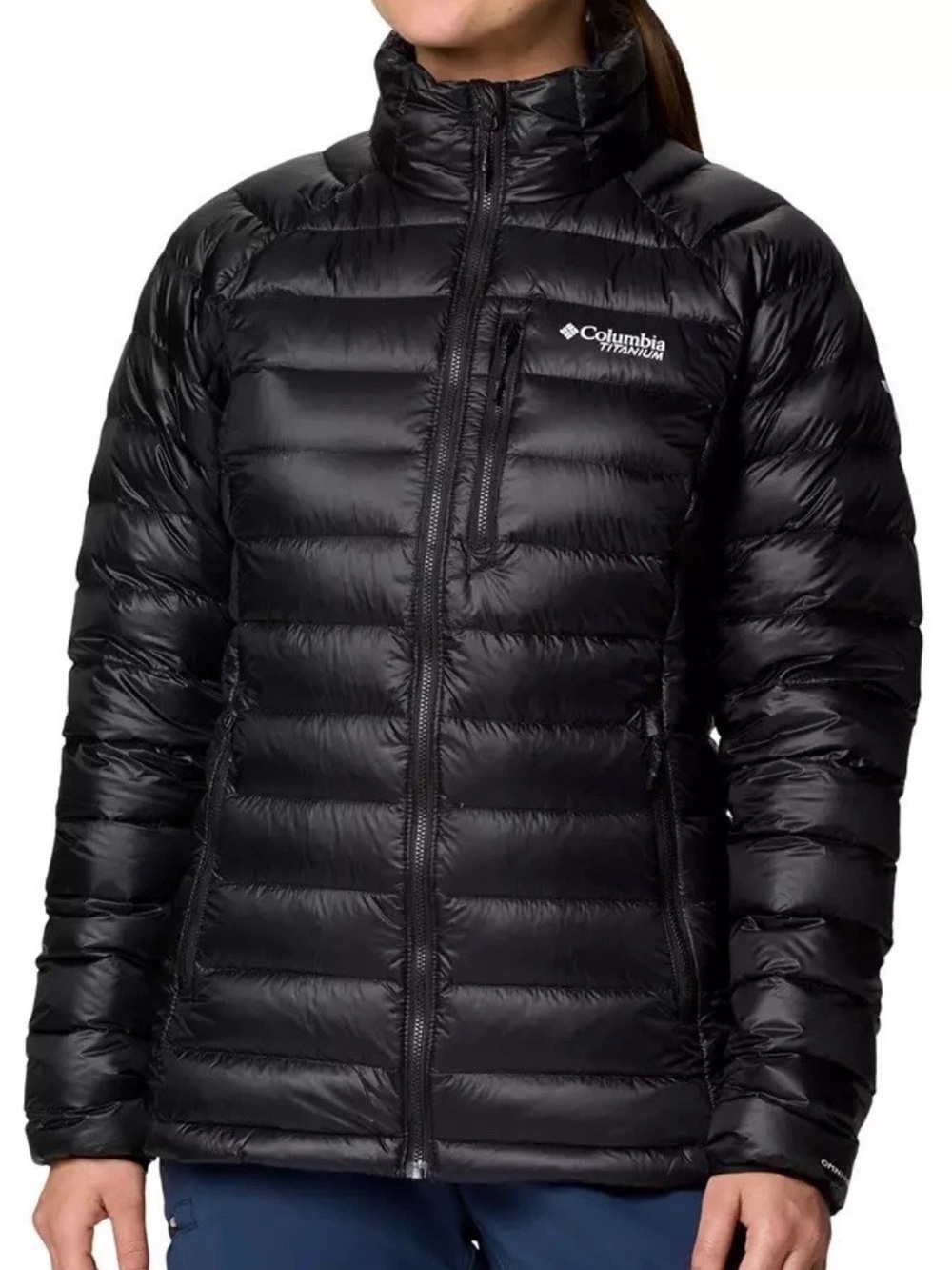 COLUMBIA TITANIUM WOMENS ARCTIC CREST DOWN JACKET BLACK FULL ZIP NWT